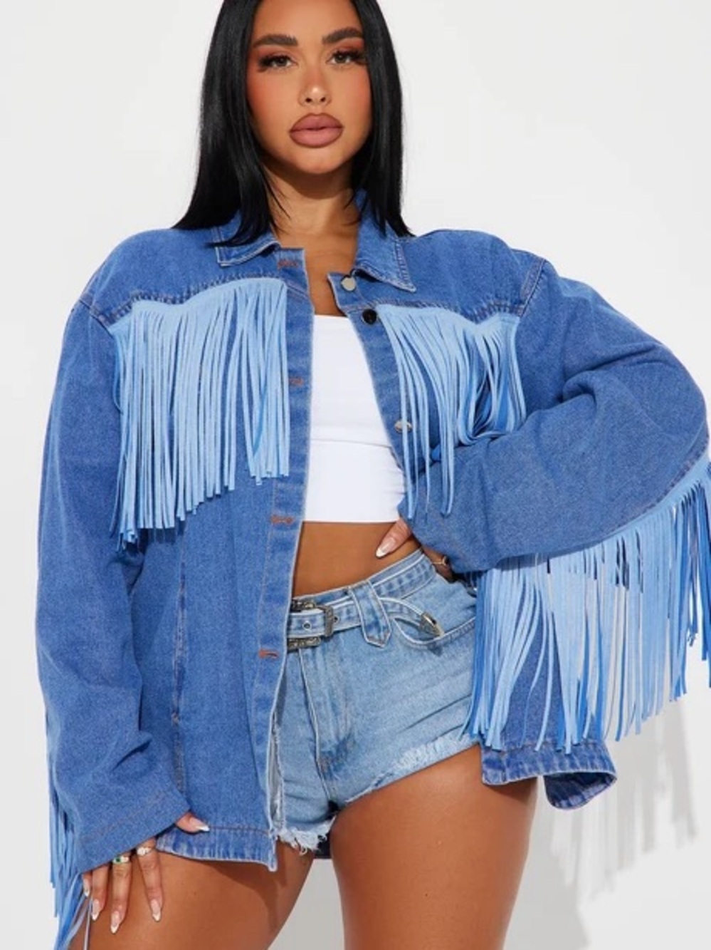 Fringed Blue Denim Jacket - Women